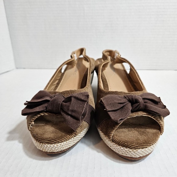 Brown CITE Women's Corduroy Slingback Wedge Open Toe Espadrille Size 8 Y2K Style - Picture 8 of 8